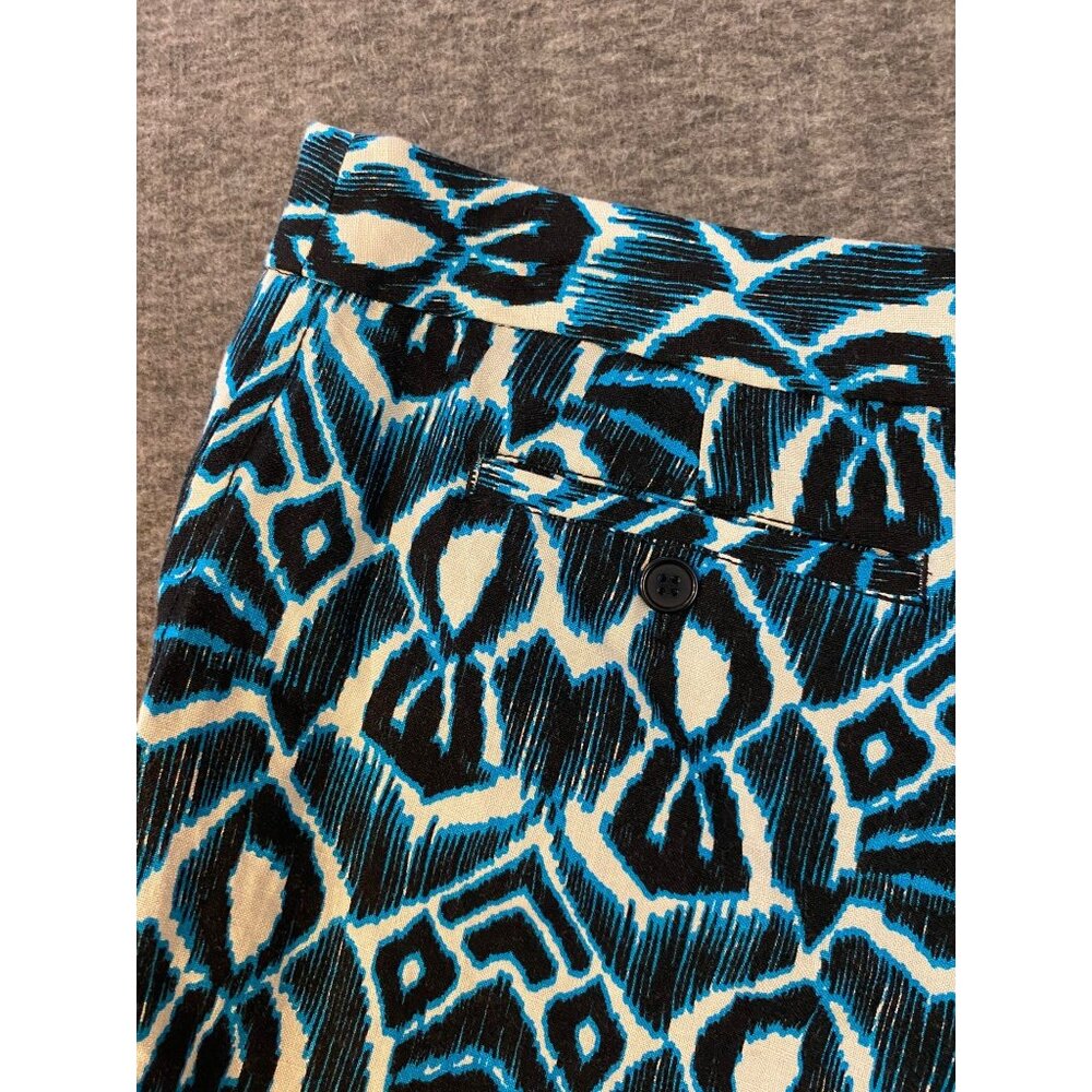 Madison Womens Blue & Black Geometric Pattern Shorts Size 6 Linen Blend Pockets - Picture 6 of 6